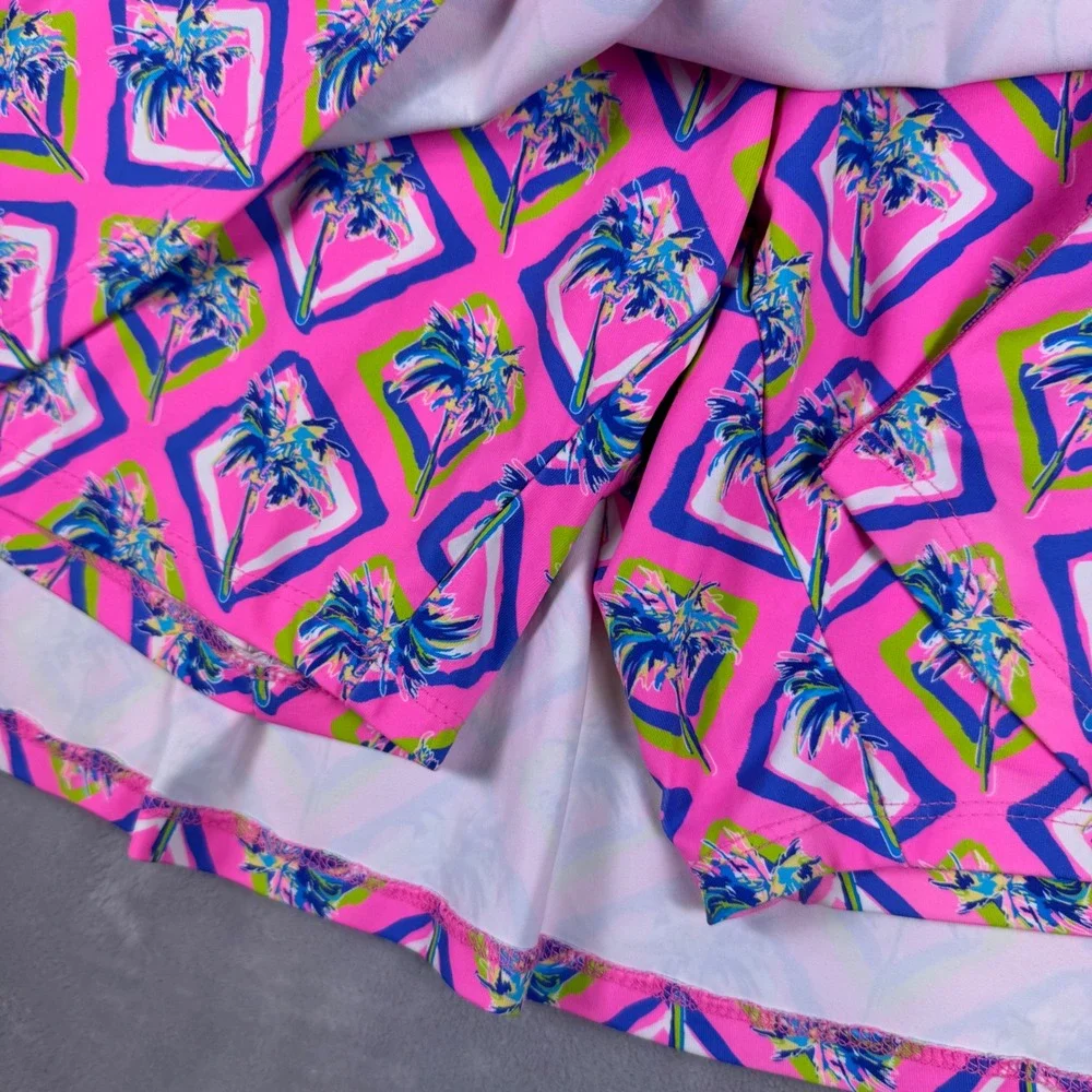 Lulu-B Womens XL Pink Tropical Palm Tree Print Active Skort Side Zip Pocket